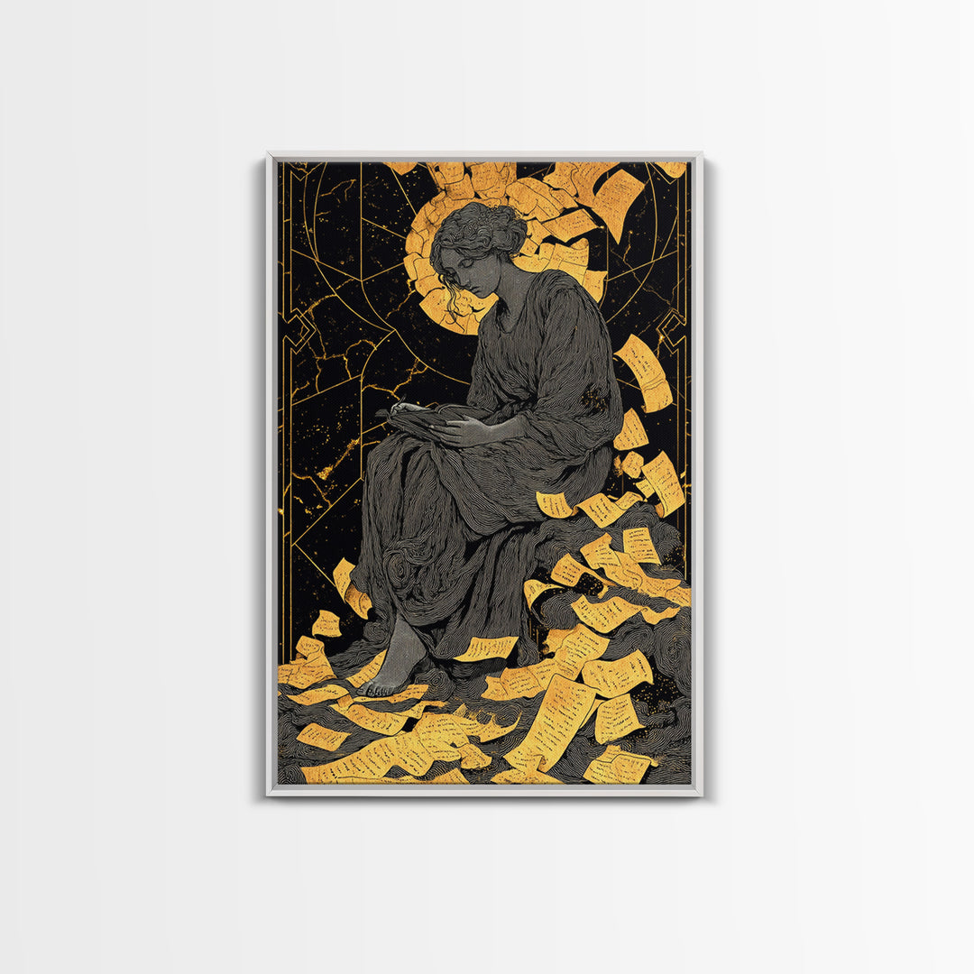 Roman Emperor Bust Canvas Gold Canvas Print, Ancient Warrior Wall Art, Classical Statue Artwork, Mythology Inspired Real Wood Frame