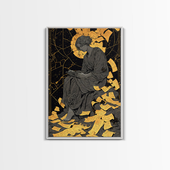 Roman Emperor Bust Canvas Gold Canvas Print, Ancient Warrior Wall Art, Classical Statue Artwork, Mythology Inspired Real Wood Frame