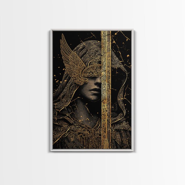 Medusa Mythical Creature Canvas Gold Canvas Print, Ancient Serpent Goddess Art, Classical Monster Wall Decor Real Wood Frame