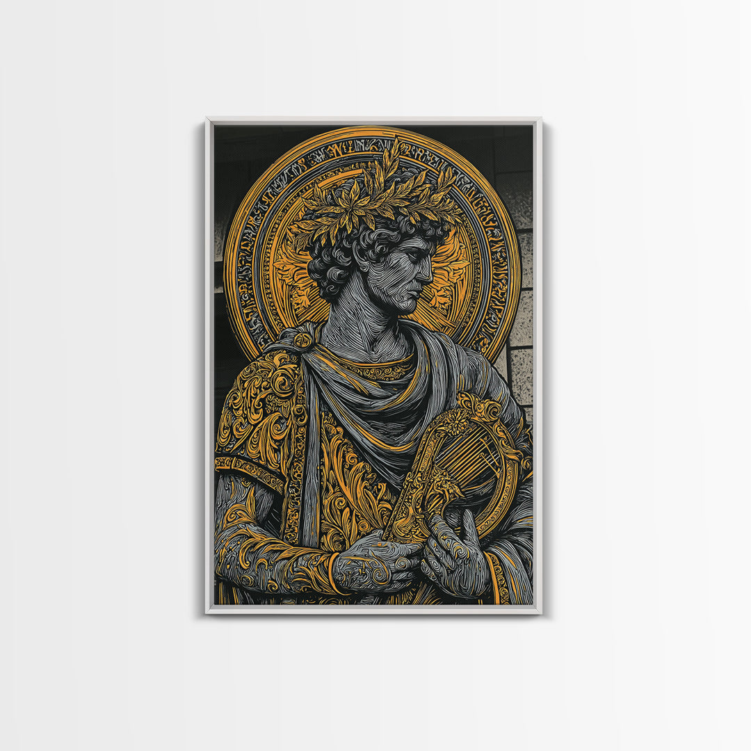 Gorgon Serpent Head Canvas Gold Canvas Print, Medusa Mythology Art, Ancient Creature Wall Decor, Legendary Fantasy Artwork Frame