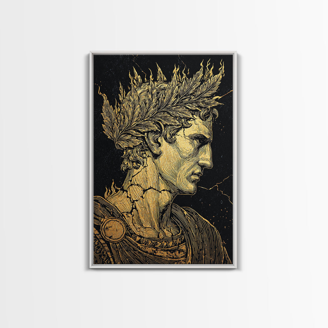 Mythical Goddess Canvas Gold Canvas Print, Ancient Fantasy Wall Art, Mystical Woman With Symbols, Mythology Inspired Real Wood Frame