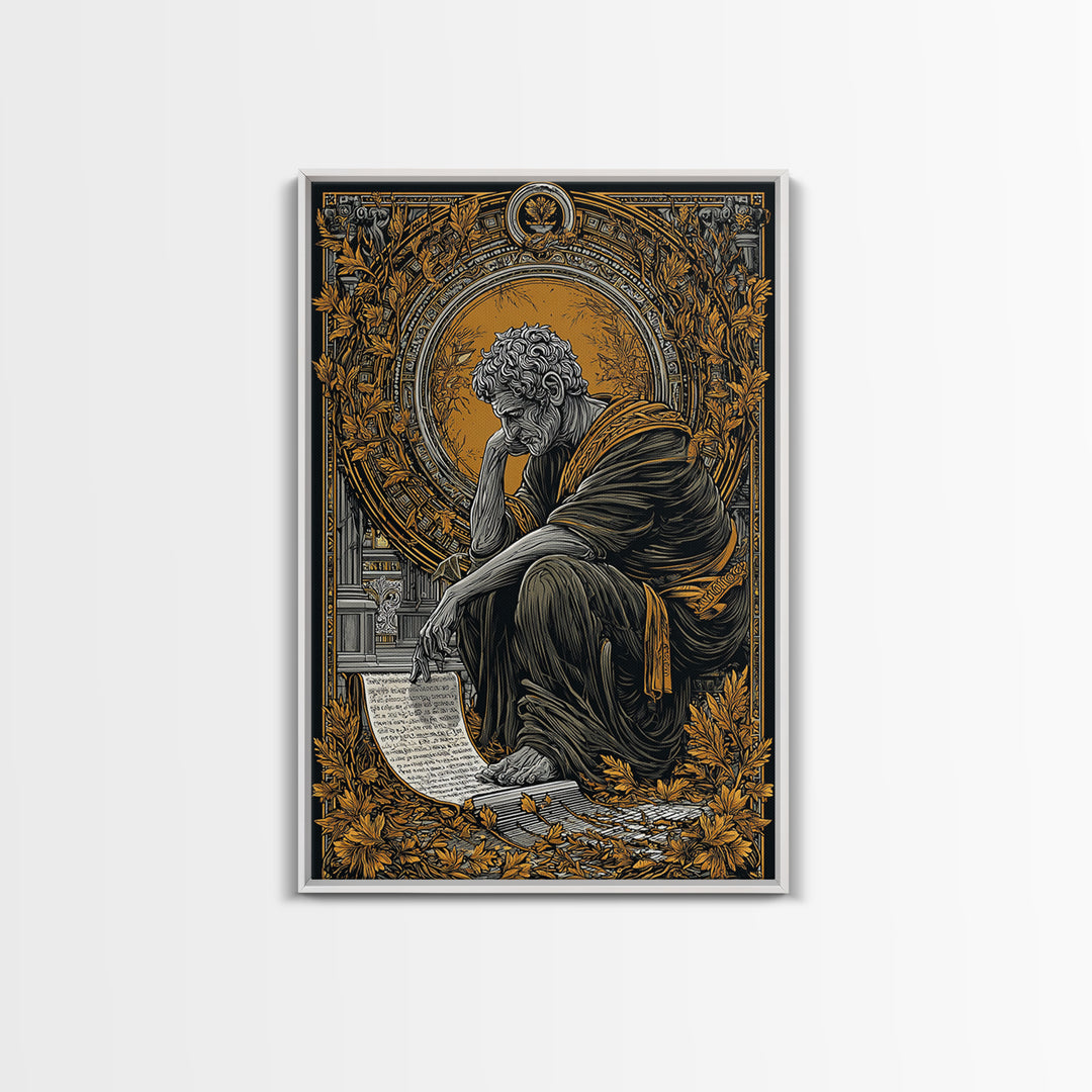 Horned God Canvas Gold Canvas Print, Mythical Warrior Wall Art, Ancient Deity With Flames Artwork, Fantasy Myth Decor Real Wood Frame