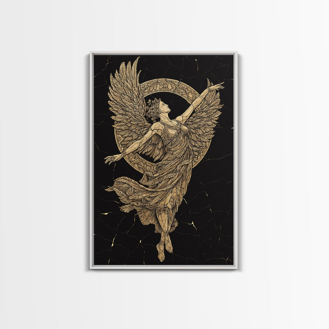Victory Goddess Nike Canvas Gold Canvas Print, Mythology Inspired Wall Art, Real Wood Frame, Luxury Ancient Greek Decor