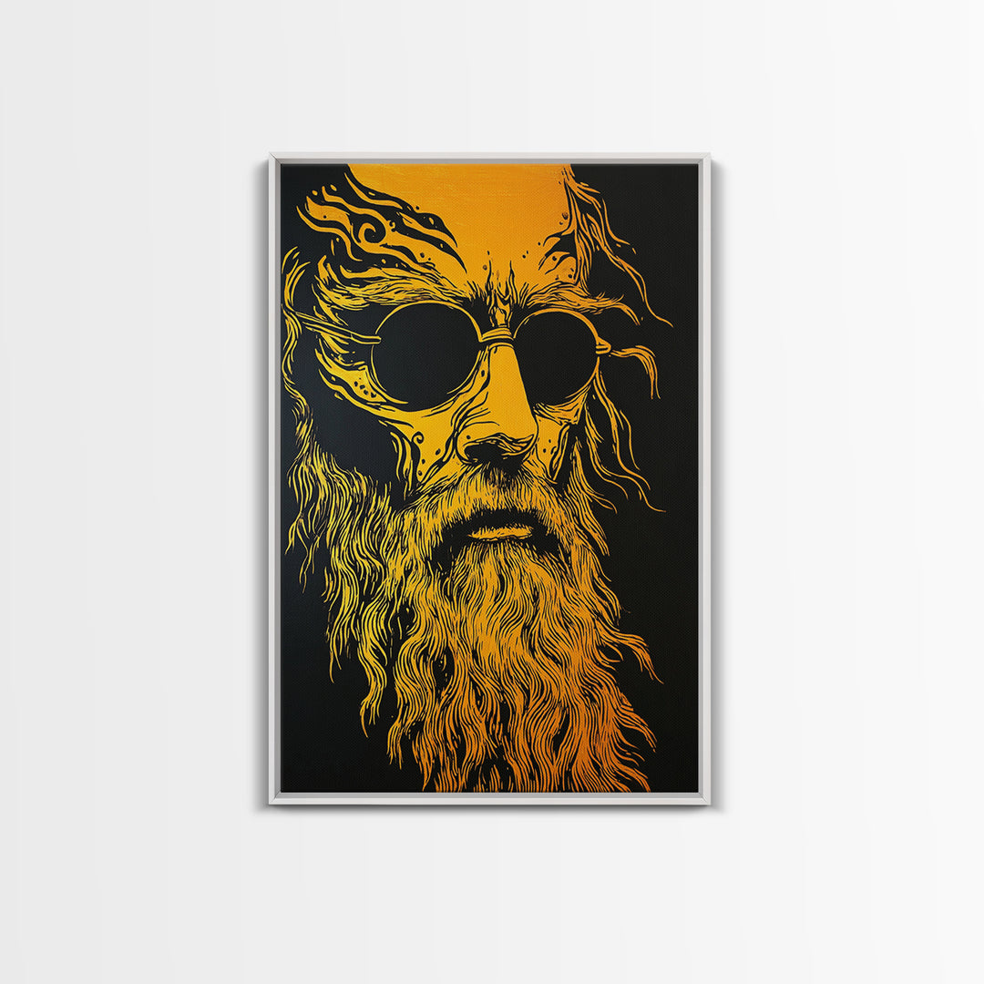 Odin Norse God Canvas Gold Canvas Print, Viking Mythology Wall Art, Real Wood Frame, Ancient Warrior Norse Decor For Home