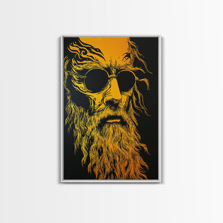 Odin Norse God Canvas Gold Canvas Print, Viking Mythology Wall Art, Real Wood Frame, Ancient Warrior Norse Decor For Home