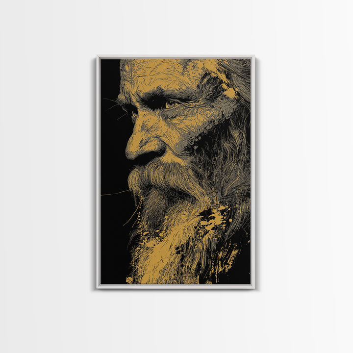 Odin Warrior God Canvas Gold Canvas Print, Norse Mythology Inspired Art, Real Wood Frame, Viking Legend Wall Decor Statement