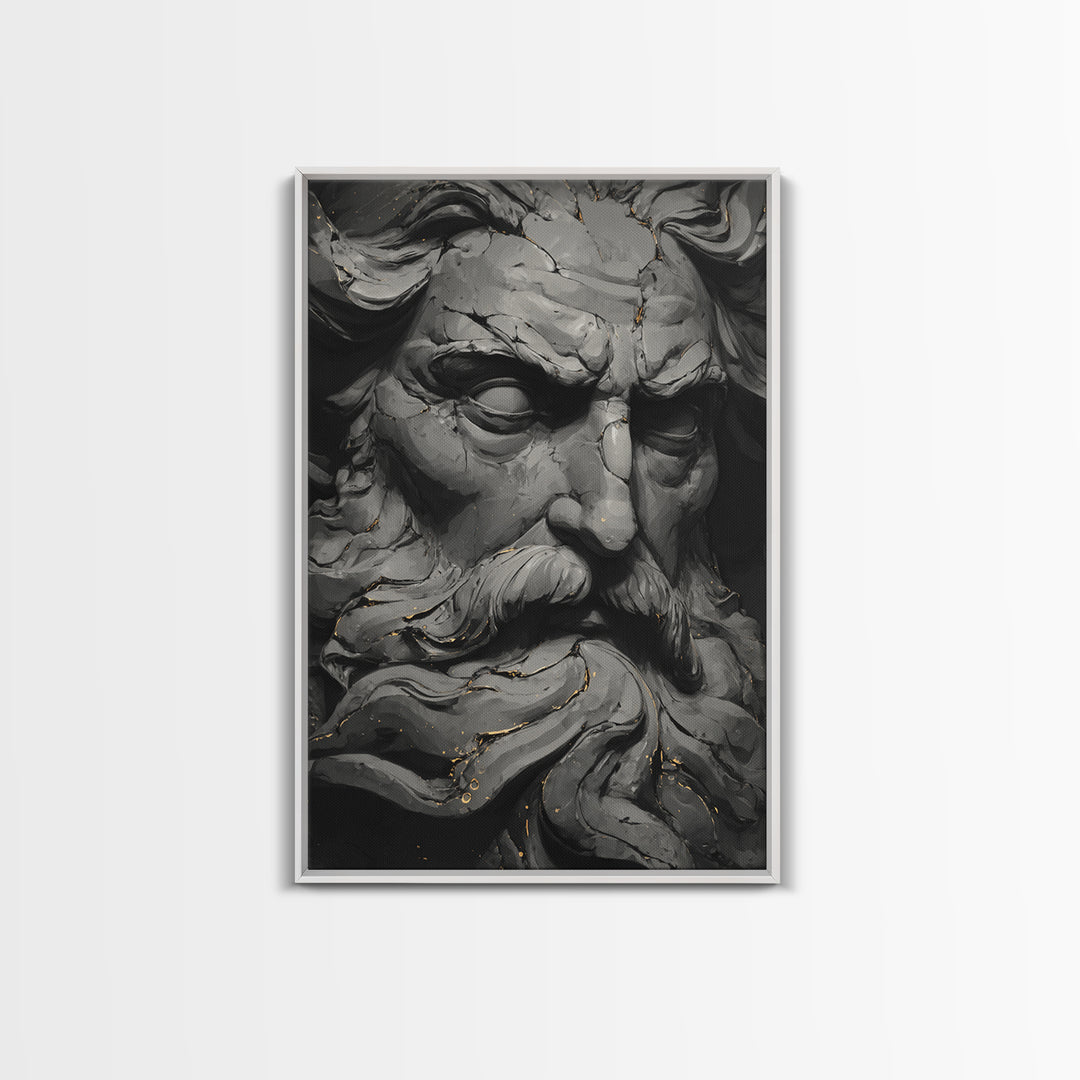Odin On Throne With Ravens And Wolves, Norse Mythology Decor, Canvas Gold Art, Viking God Print, Real Wood Frame, Nordic Legend