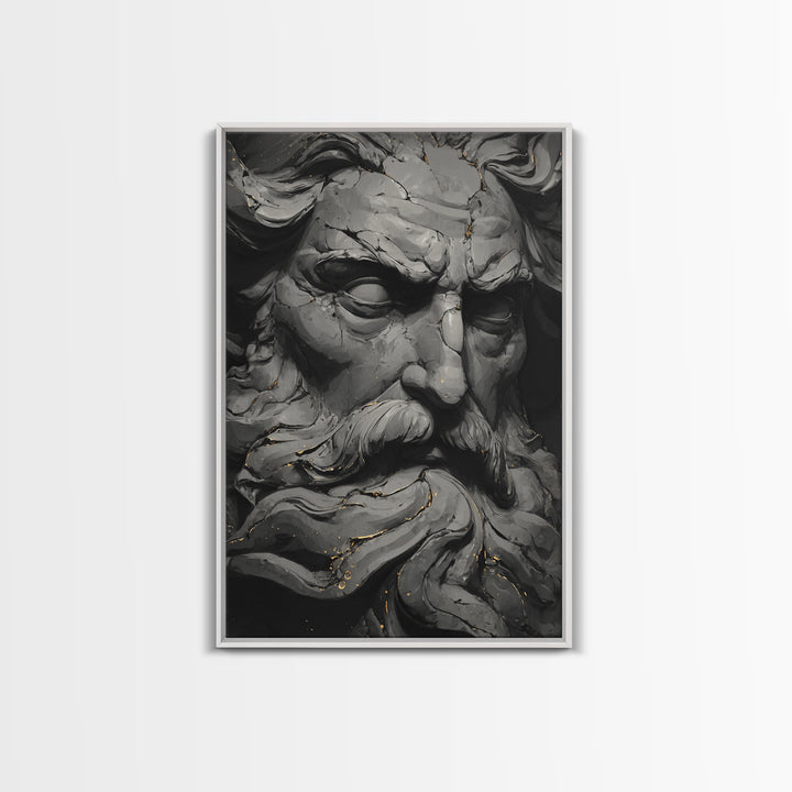 Odin On Throne With Ravens And Wolves, Norse Mythology Decor, Canvas Gold Art, Viking God Print, Real Wood Frame, Nordic Legend
