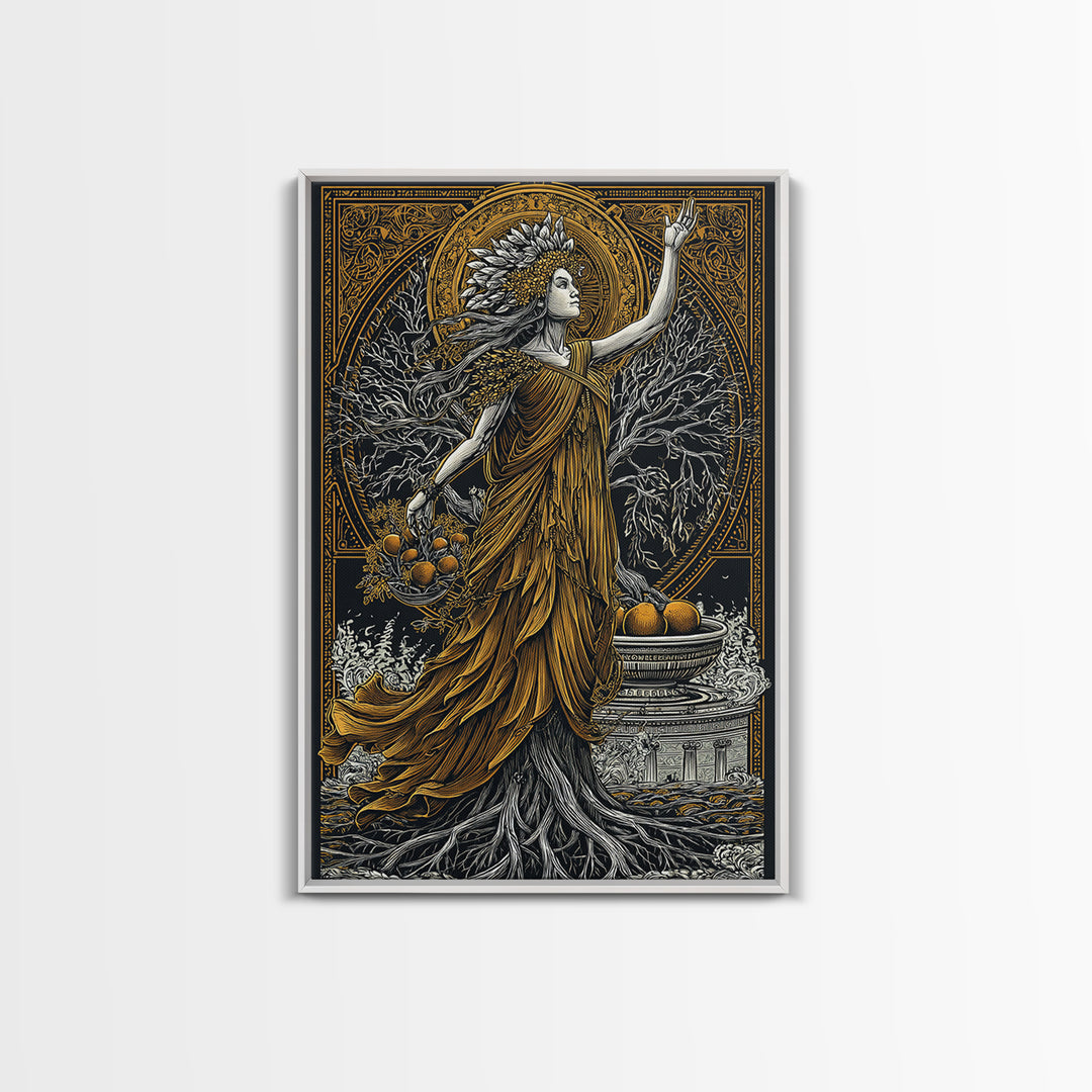 Persephone Canvas Gold Canvas Print, Goddess Of Spring And Underworld Art, Mythology Wall Decor, Real Wood Framed Artwork