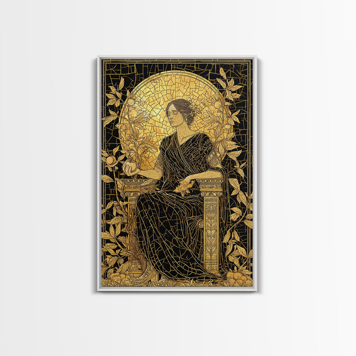 Persephone Mosaic Style Canvas Gold Canvas Print, Mythology Wall Art, Goddess Decor, Elegant Greek Inspired Real Wood Frame