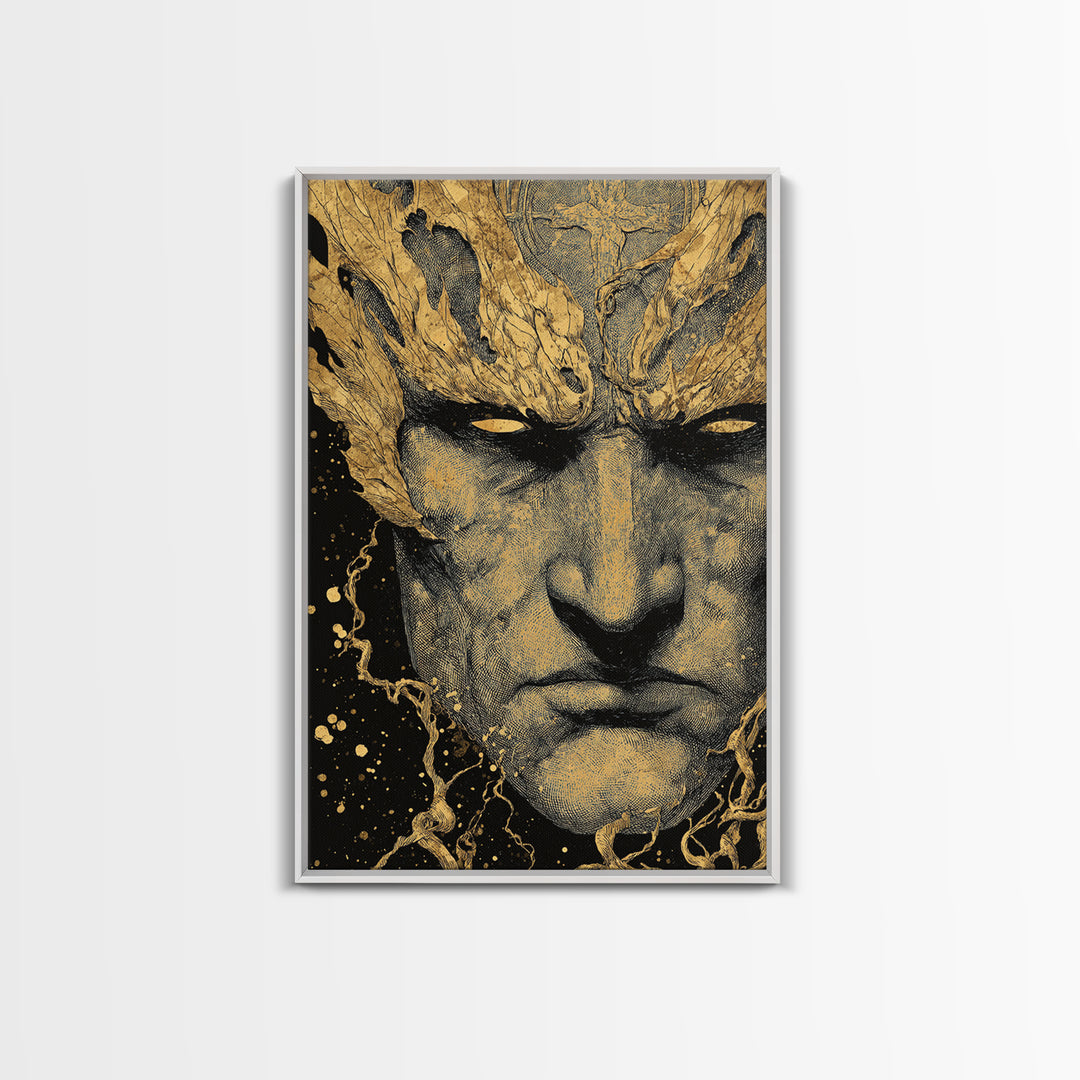 Prometheus Mythological Titan Canvas Gold Canvas Print, Fire Bringer Greek Myth Canvas Gold Art, Real Wood Frame Ancient Legend Decor