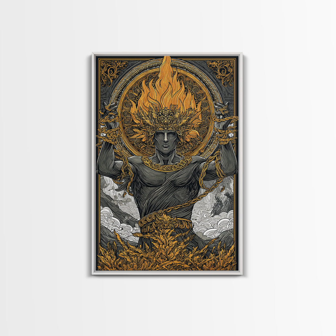 Prometheus Canvas Gold Canvas Print, Mythology Wall Art, Real Wood Frame, Luxury Canvas Artwork, Ancient Greek Decor
