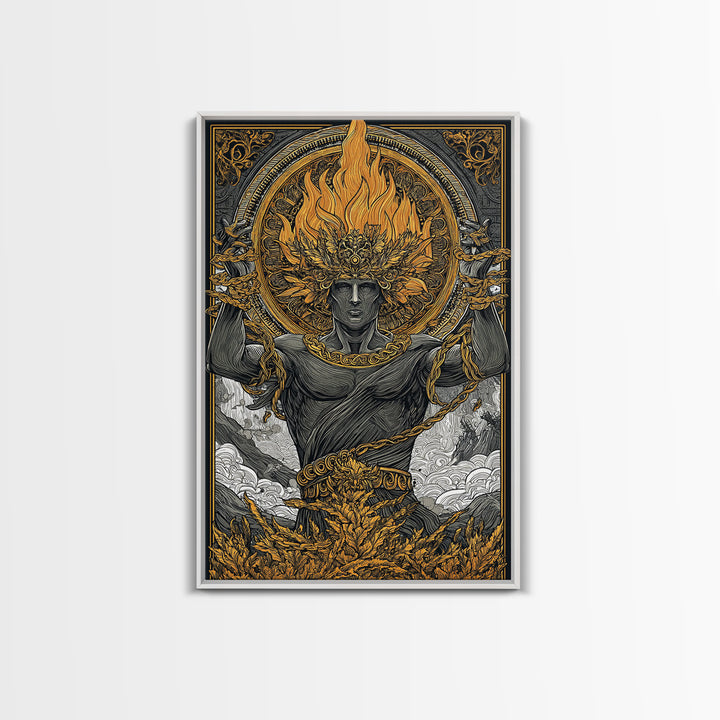 Prometheus Canvas Gold Canvas Print, Mythology Wall Art, Real Wood Frame, Luxury Canvas Artwork, Ancient Greek Decor