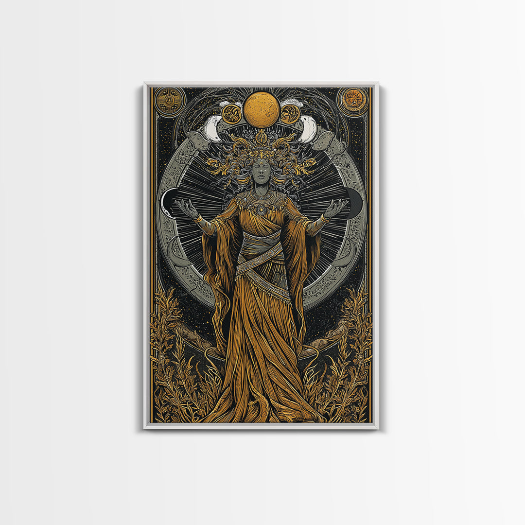 Selene Canvas Gold Canvas Print, Moon Goddess Art, Real Wood Frame, Mythology Wall Decor, Celestial Luxury Artwork