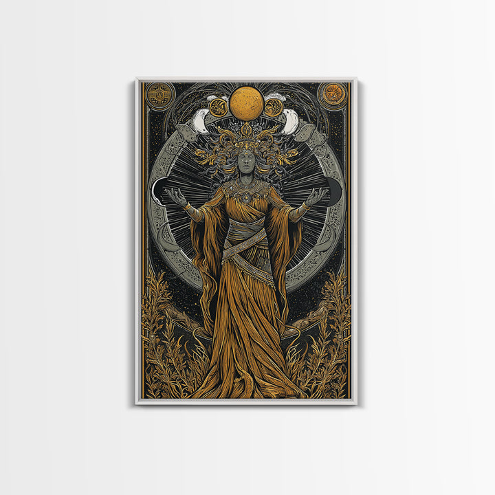 Selene Canvas Gold Canvas Print, Moon Goddess Art, Real Wood Frame, Mythology Wall Decor, Celestial Luxury Artwork