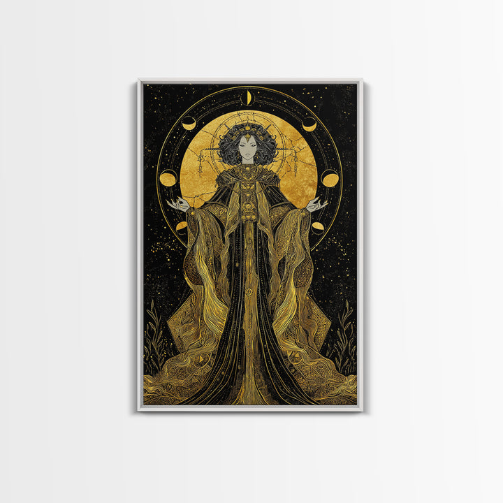 Hecate Canvas Gold Canvas Print, Goddess Of Magic Art, Real Wood Frame, Mythology Wall Decor, Ancient Luxury Artwork
