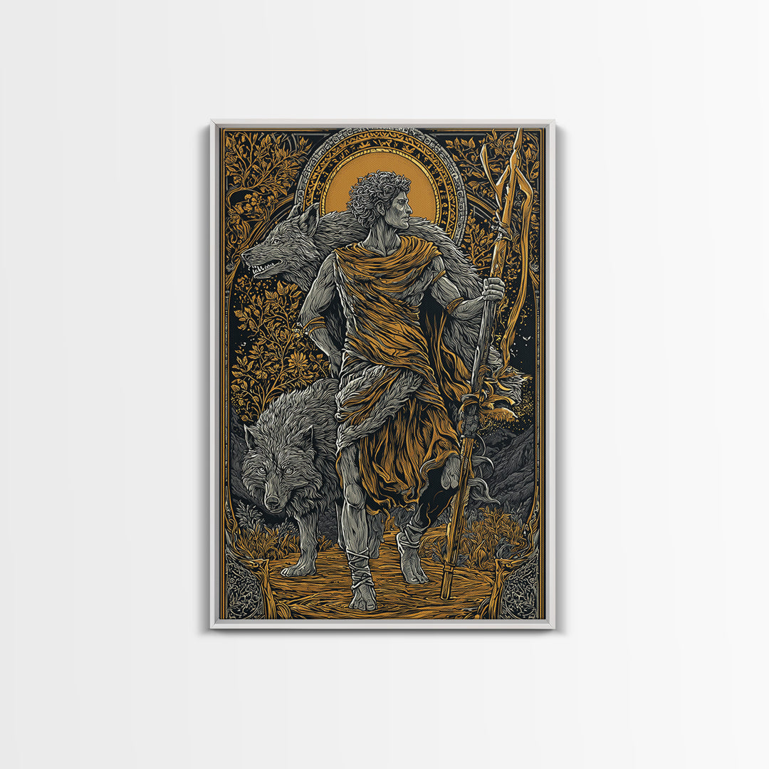 Romulus Canvas Gold Canvas Print, Roman Mythology Art, Real Wood Frame, Warrior Wall Decor, Luxury Canvas Artwork