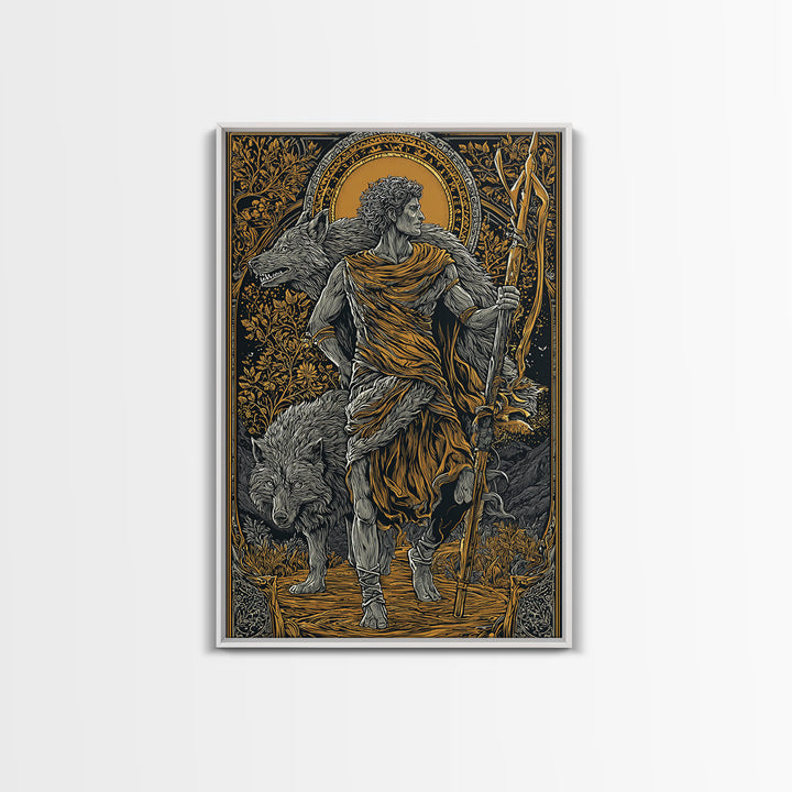 Romulus Canvas Gold Canvas Print, Roman Mythology Art, Real Wood Frame, Warrior Wall Decor, Luxury Canvas Artwork
