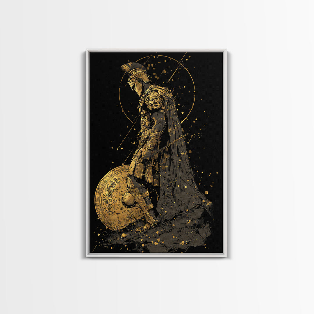 Mars Warrior Canvas Gold Canvas Print, Roman God Art, Real Wood Frame, Ancient Battle Decor, Mythology Canvas Artwork