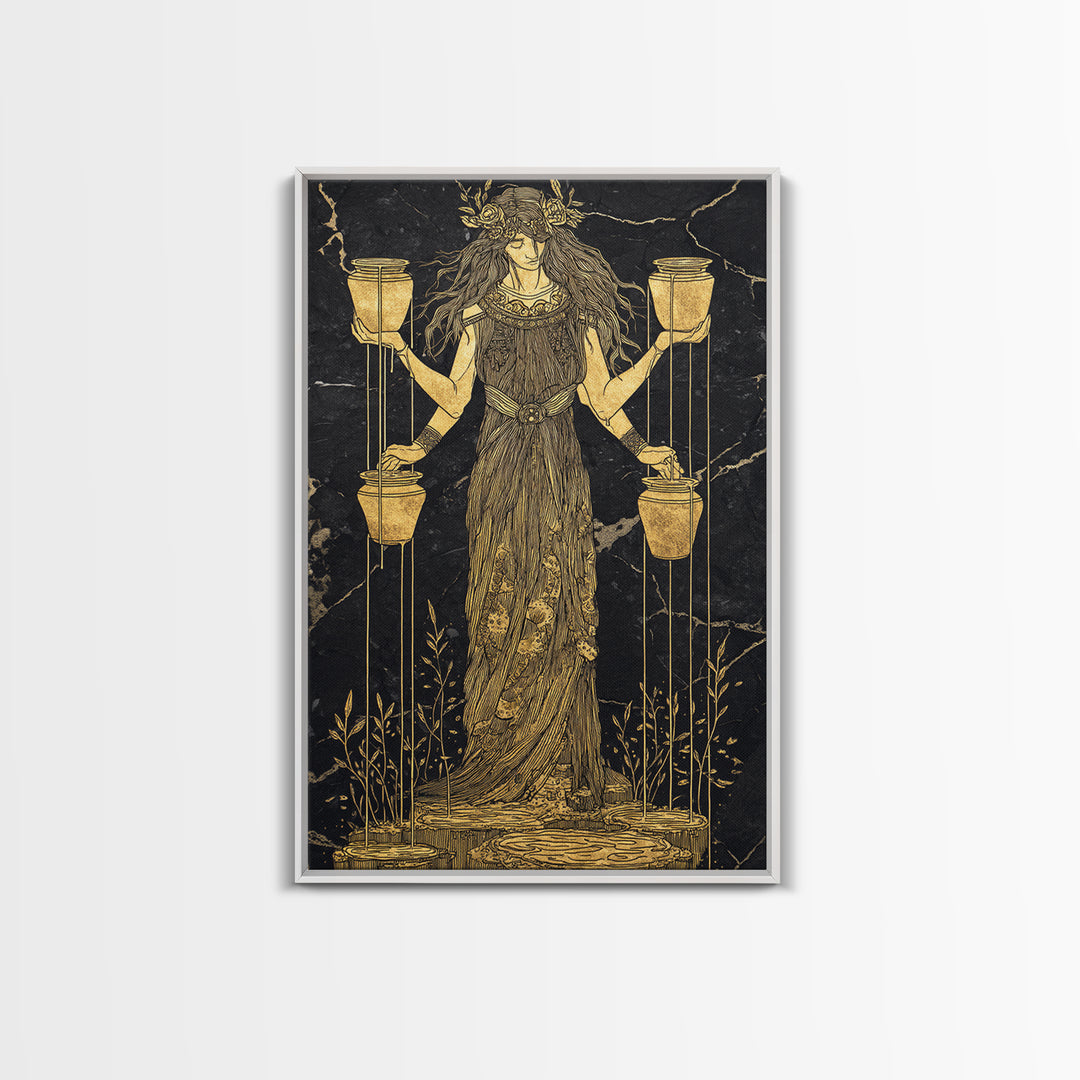 Divine Water Bearer Canvas Gold Canvas Print, Celestial Mythology Art, Astrology Wall Decor, Real Wood Frame, Elegant Gift