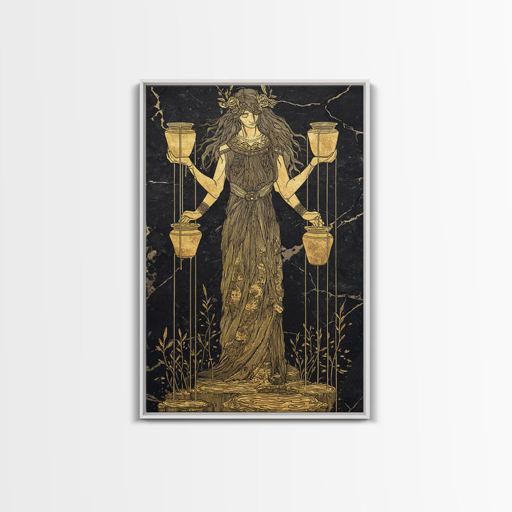Divine Water Bearer Canvas Gold Canvas Print, Celestial Mythology Art, Astrology Wall Decor, Real Wood Frame, Elegant Gift