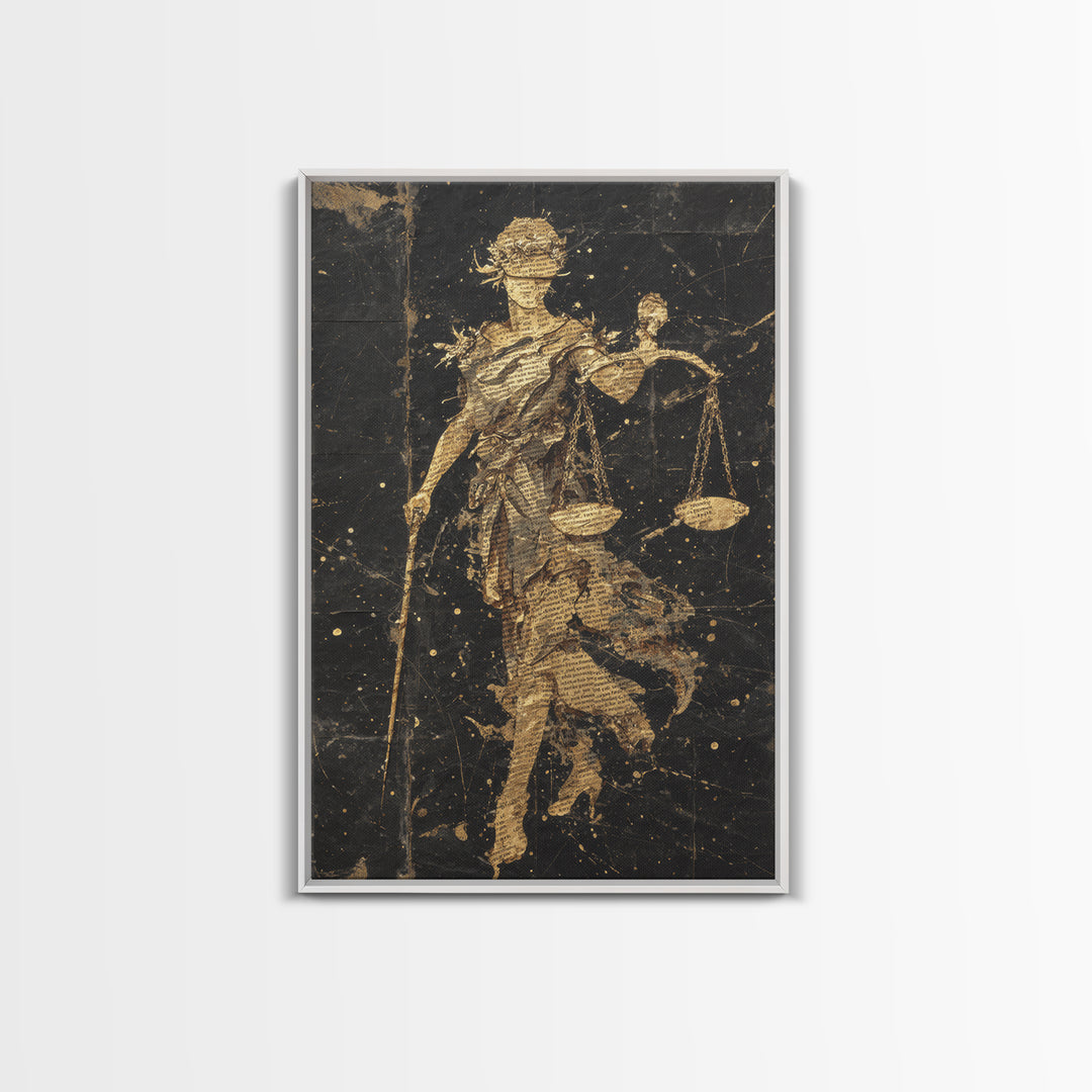 Hooded Death Canvas Gold Canvas Print, Gothic Skeleton Artwork, Mythology Inspired Grim Reaper Wall Art, Real Wood Frame Decor