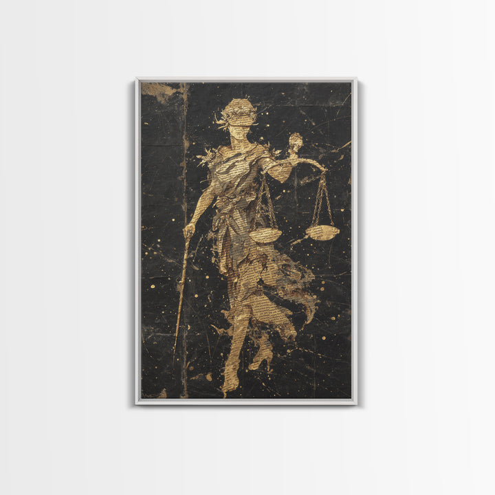 Hooded Death Canvas Gold Canvas Print, Gothic Skeleton Artwork, Mythology Inspired Grim Reaper Wall Art, Real Wood Frame Decor