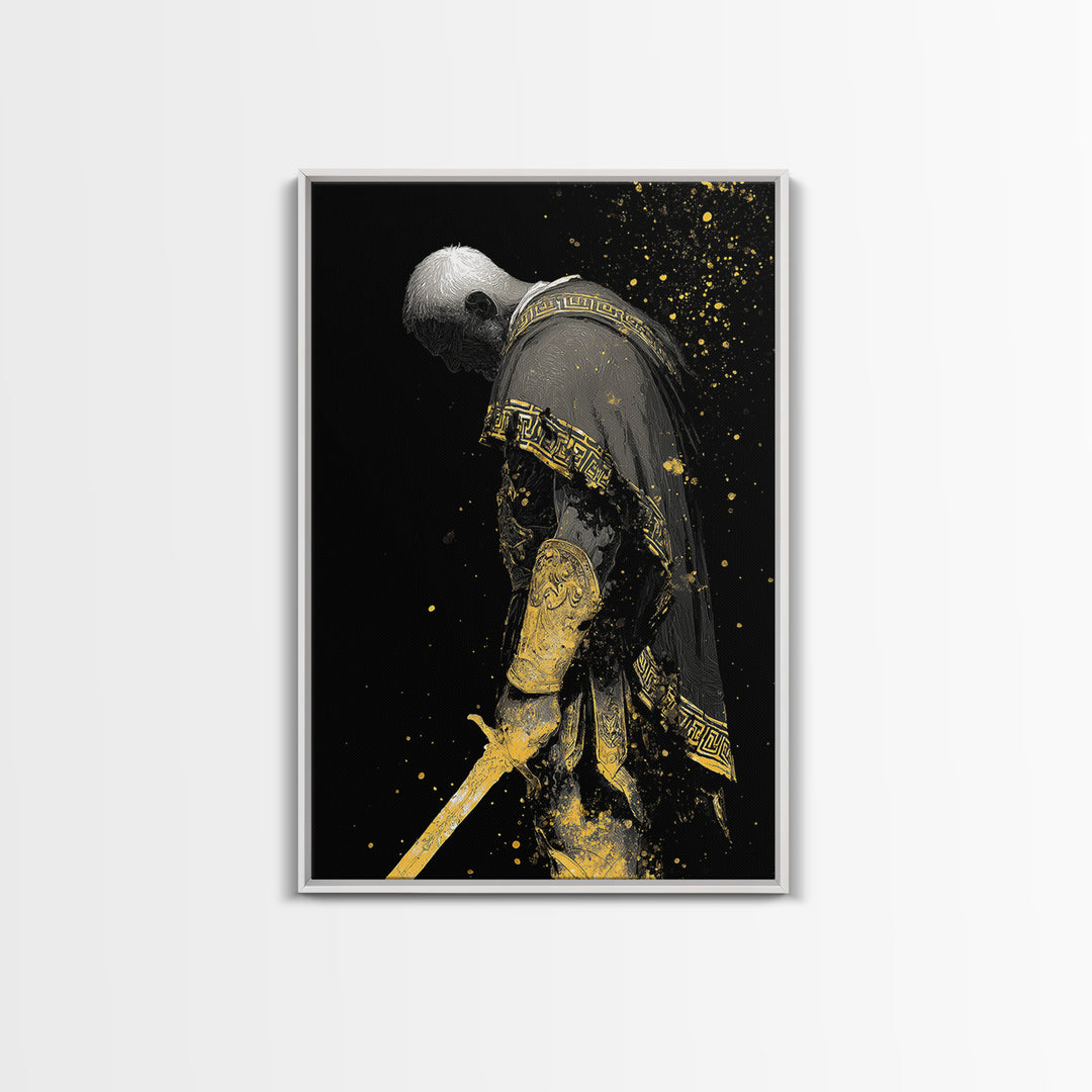 Roman General Canvas Gold Art, Historical Wall Print, Luxury Myth Inspired Home Decor, Collectible Ancient Artwork, Real Wood Frame