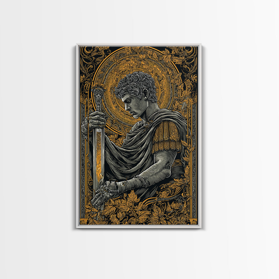 Divine Warrior Canvas Gold Canvas Print, Mythology Wall Art, Ancient Roman Decor, Historical Art Style, Elegant Framed Print