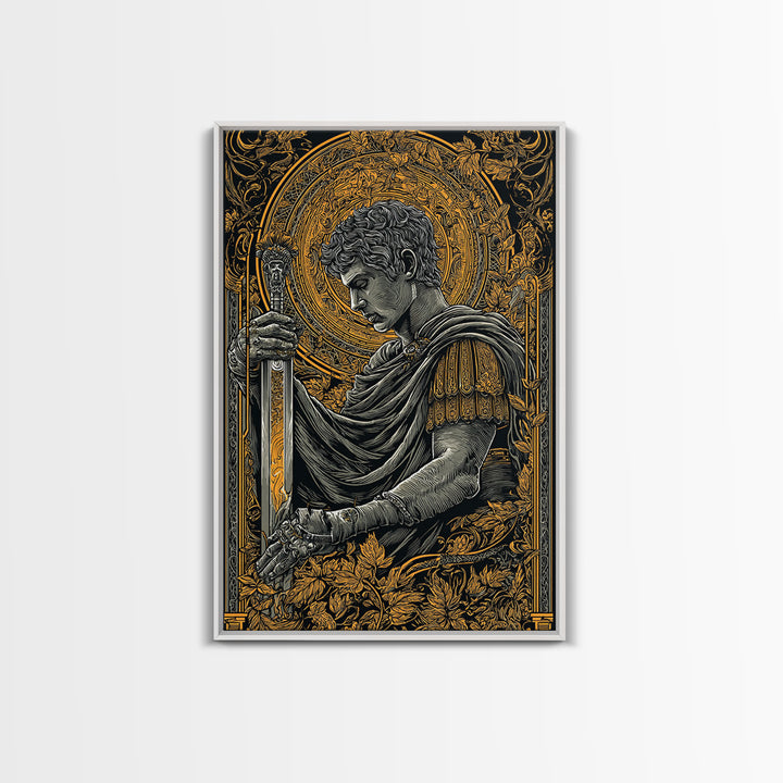 Divine Warrior Canvas Gold Canvas Print, Mythology Wall Art, Ancient Roman Decor, Historical Art Style, Elegant Framed Print