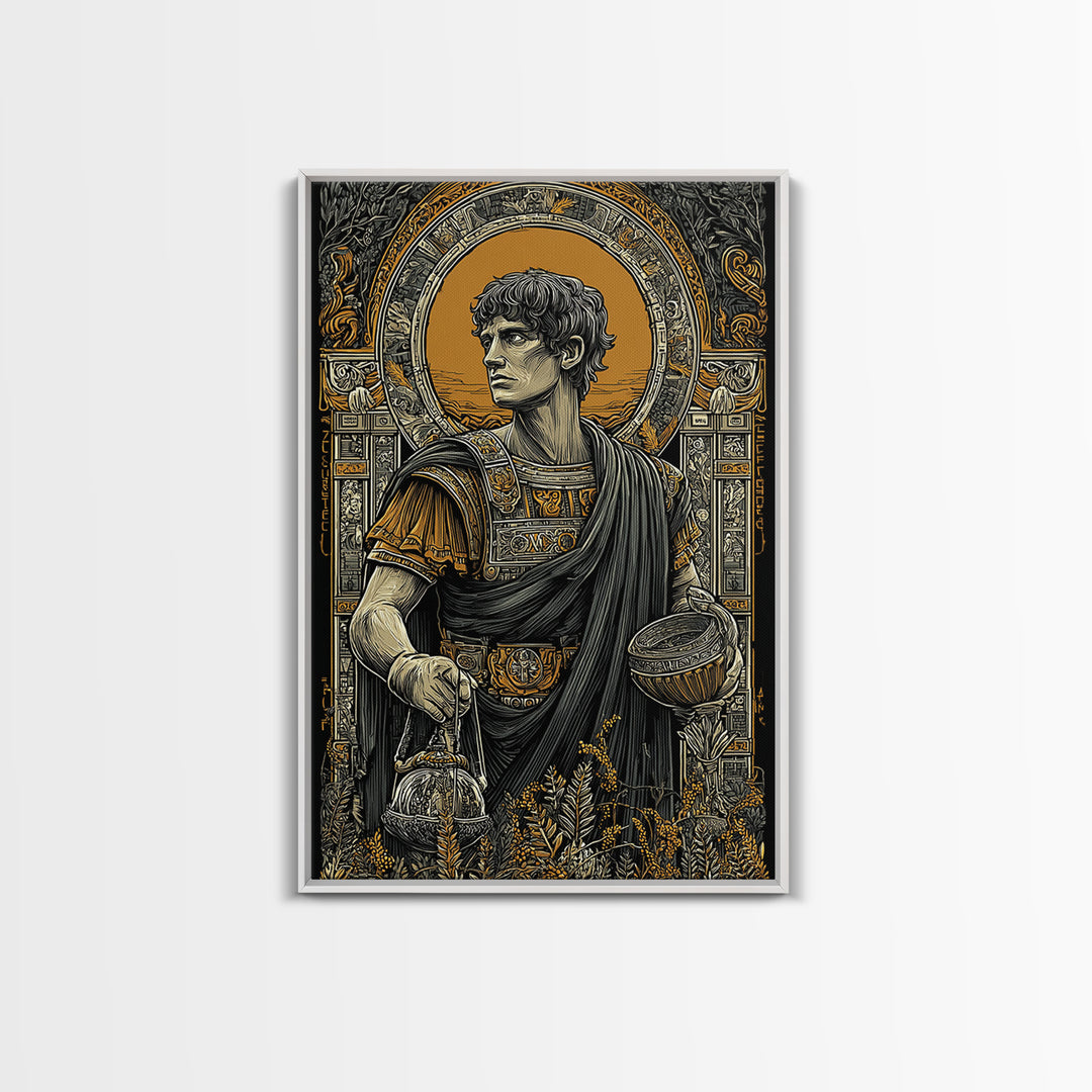 Imperial Roman Canvas Gold Canvas Print, Regal Warrior Wall Art, Historical Luxury Decor, Ancient Hero Artwork, Real Wood Frame