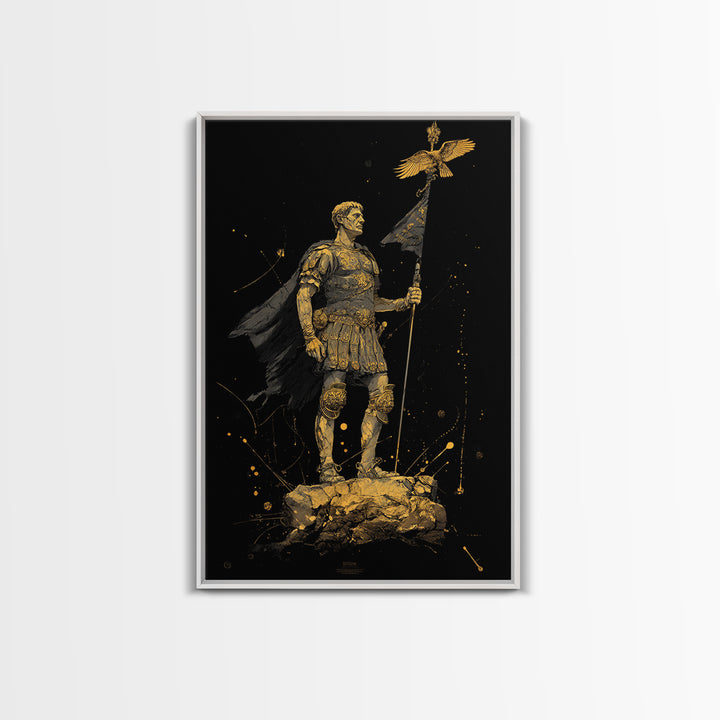 Roman General Holding Standard, Canvas Gold Canvas Print, Classical History Inspired Wall Decor, Real Wood Frame