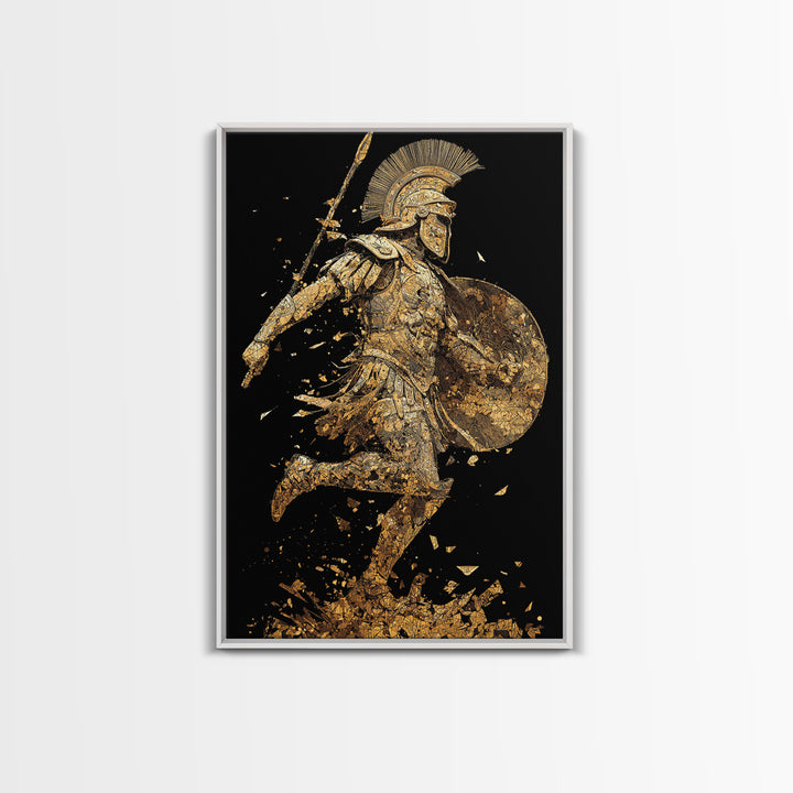 Shattered Roman Soldier, Canvas Gold Canvas Print, Mythology Inspired Warrior Wall Art, Real Wood Framed Print