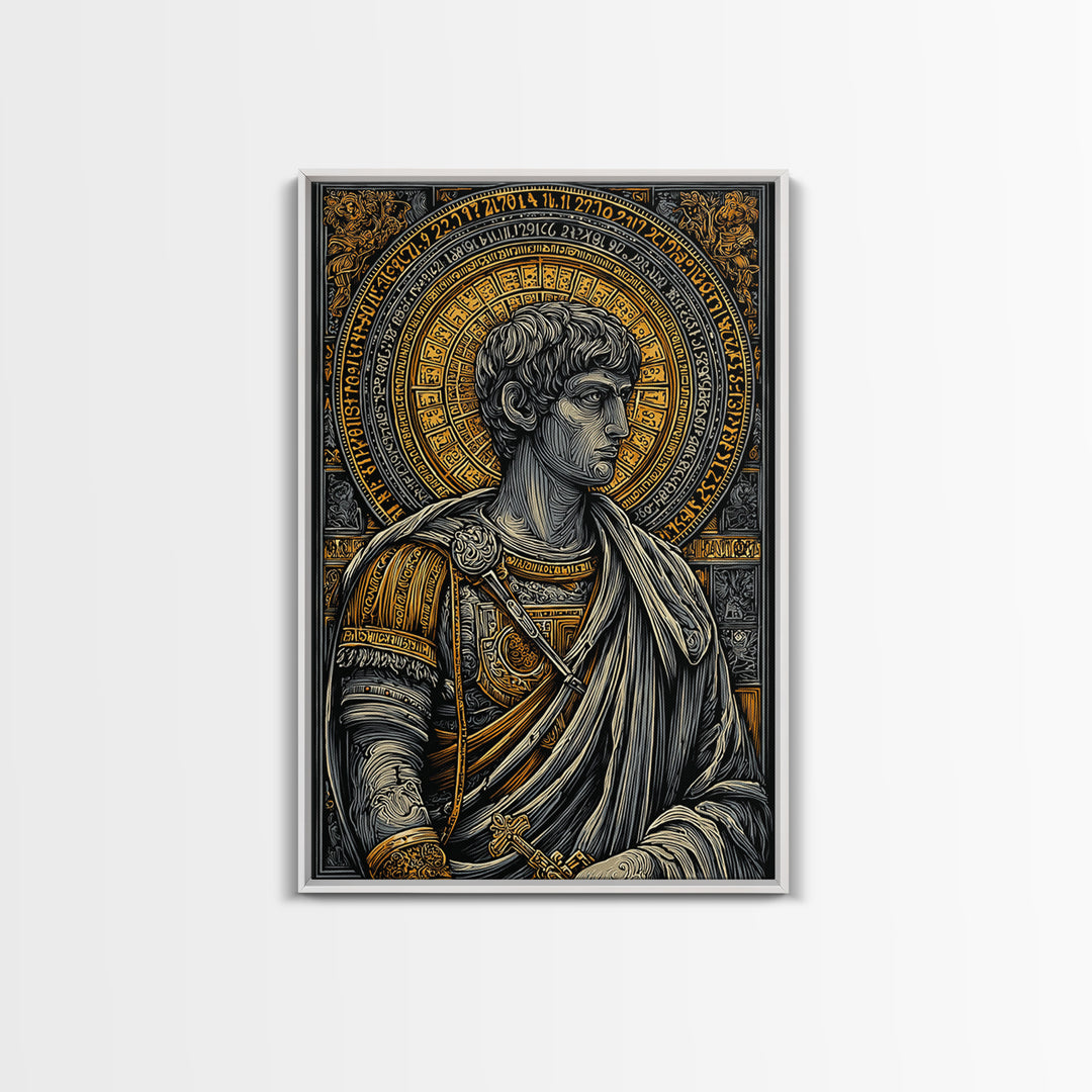 Emperor Portrait Artwork, Canvas Gold Canvas Print, Classical Roman Inspired Wall Decor, Real Wood Frame