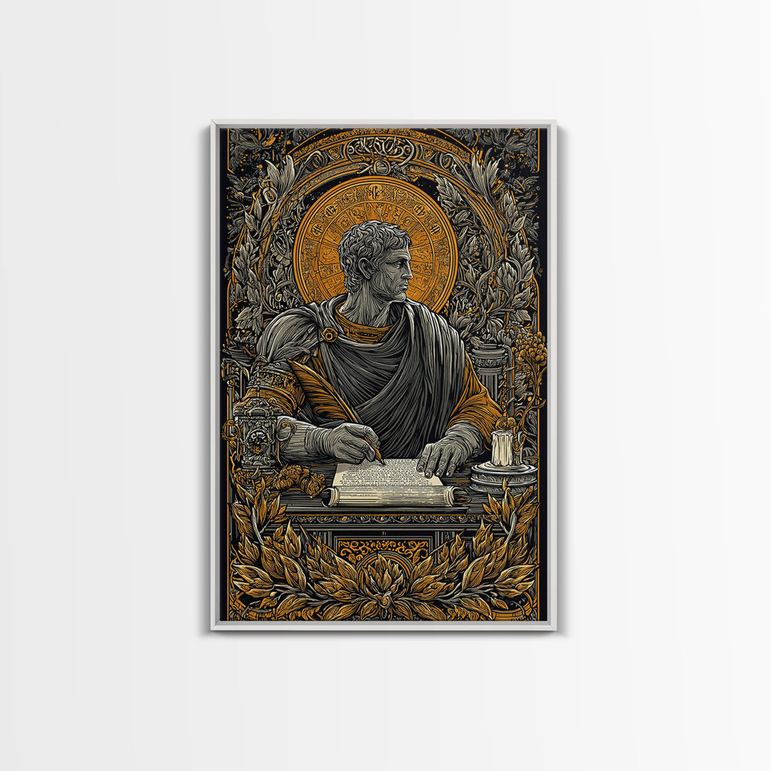 Roman Writer Canvas Gold Canvas Print, Ancient Scholar Wall Art, Mythology Decor, Luxury Canvas Artwork, Real Wood Frame