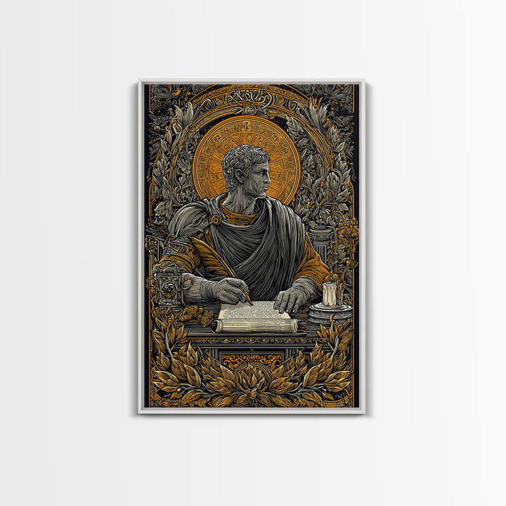 Roman Writer Canvas Gold Canvas Print, Ancient Scholar Wall Art, Mythology Decor, Luxury Canvas Artwork, Real Wood Frame