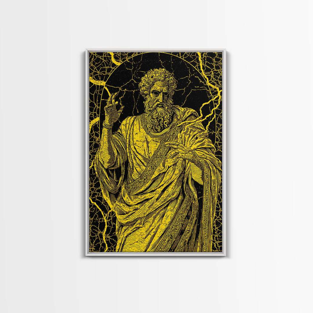 Divine Ruler Canvas Gold Canvas Print, Classical God Wall Art, Ancient Power Decor, Luxury Mythology Artwork, Real Wood Frame