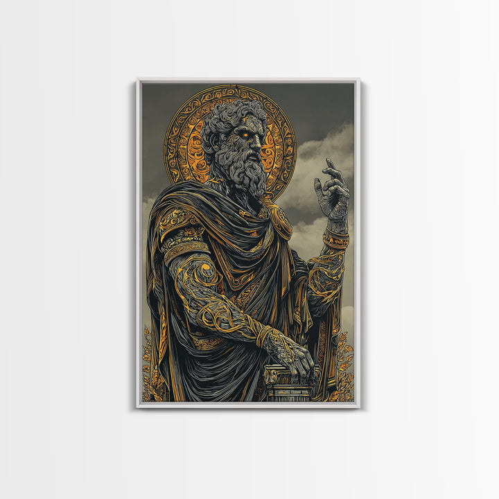 Olympian Deity Canvas Gold Art, Ancient Mythology Wall Print, Power And Strength Decor, Luxury Canvas Artwork, Real Wood Frame