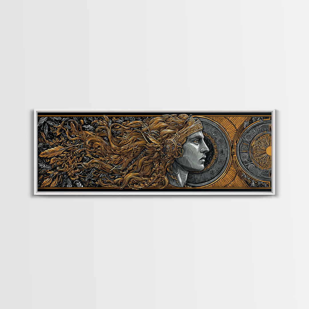 Temple Of Olympus Illustration, Ancient Greek Architecture Gold Canvas Print, Mythology Wall Art, Real Wood Frame