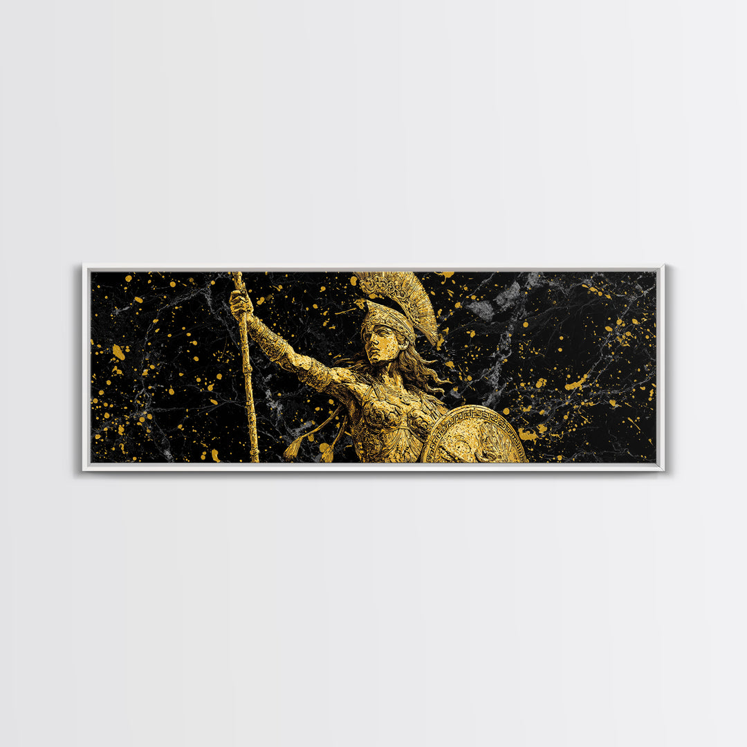 Athena Goddess Of Wisdom And War, Ancient Greek Gold Canvas Print, Mythology Warrior Wall Art, Real Wood Frame