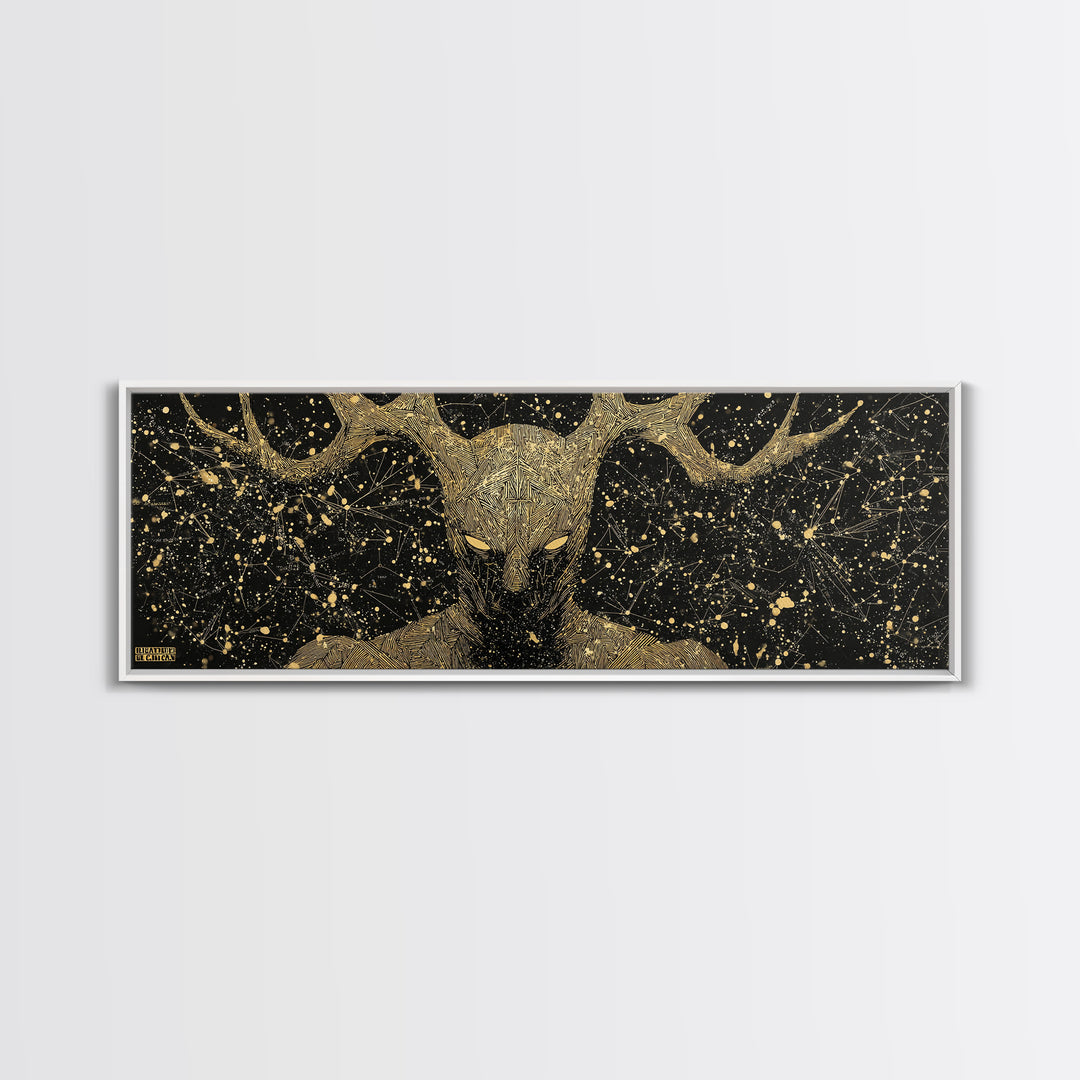 Crius Titan Of Constellations, Mythology Illustration Gold Canvas Print, Greek Titan Wall Art, Real Wood Frame