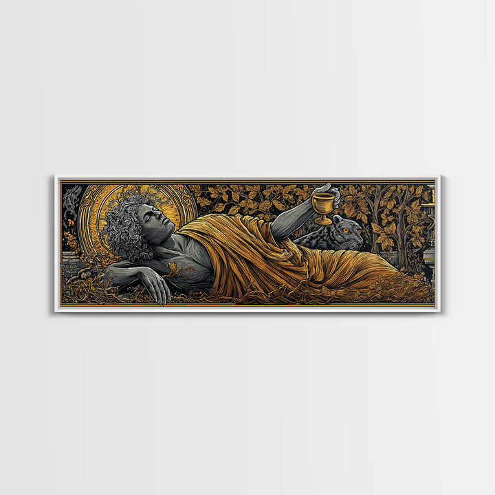 Dionysus God Of Wine And Festivity, Ancient Greek Gold Canvas Print, Mythology Celebration Wall Art, Real Wood Frame