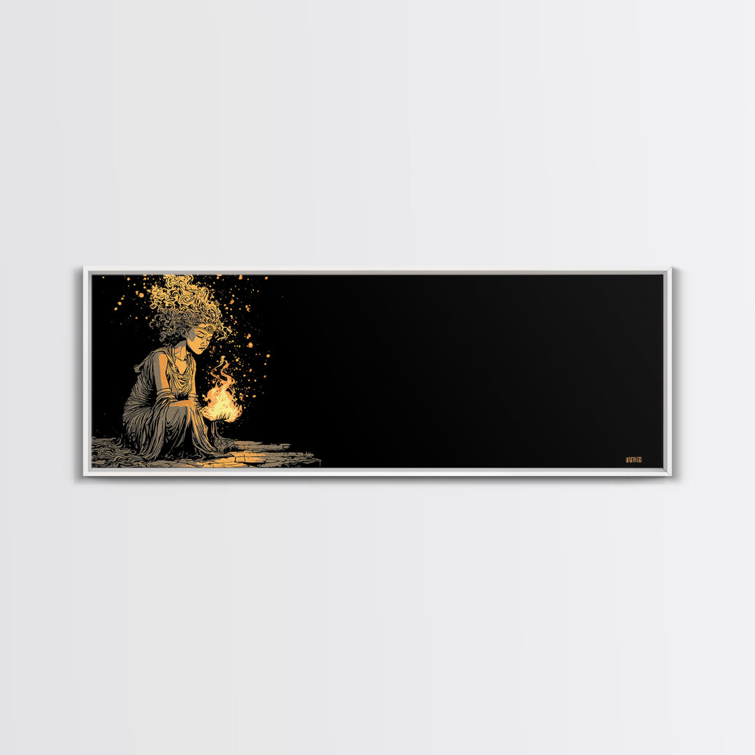 Hestia Goddess Gold Canvas Art, Mythological Woman Wall Print, Greek Deity Of Home And Flame, Real Wood Frame, Collectible Decor