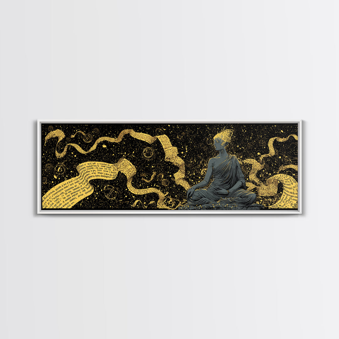 Mnemosyne Goddess Gold Canvas Print, Greek Mythology Wall Art, Muse Mother Illustration, Real Wood Frame, Elegant Statement Decor