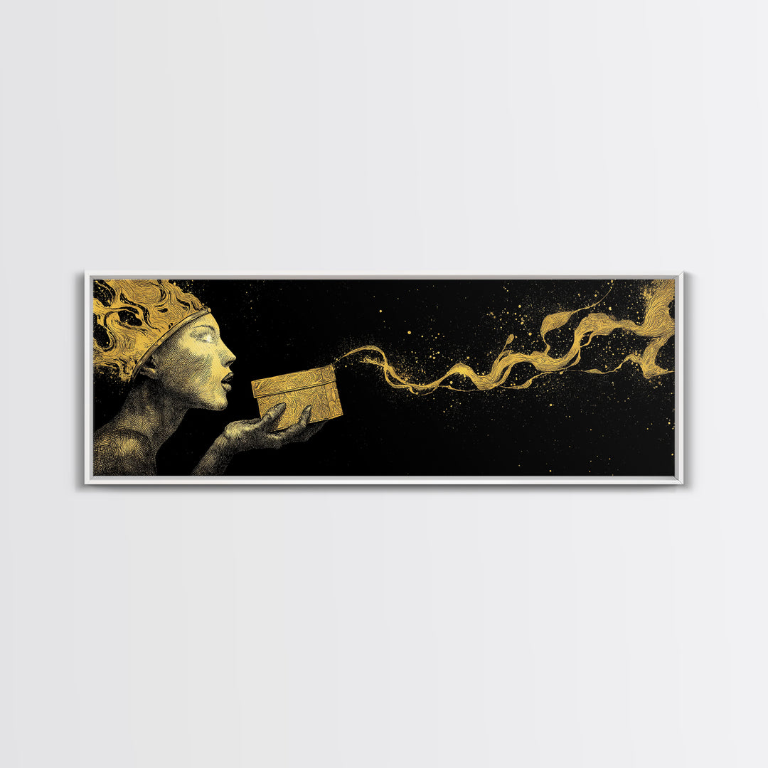 Pandora’s Gift Gold Canvas Print, Mythology Wall Art, Real Wood Framed Print, Luxury Goddess Artwork, Home Decor