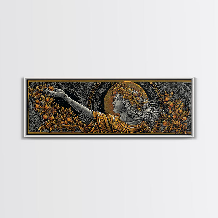 Persephone Crown Gold Canvas Print, Mythology Goddess Wall Art, Real Wood Frame, Luxury Decorative Artwork