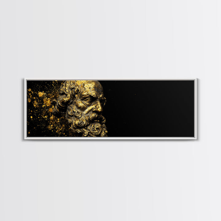 Socrates Bust Gold Canvas Art, Greek Philosopher Canvas Print, Classical Statue Inspired Artwork, Real Wood Frame Wall Decor
