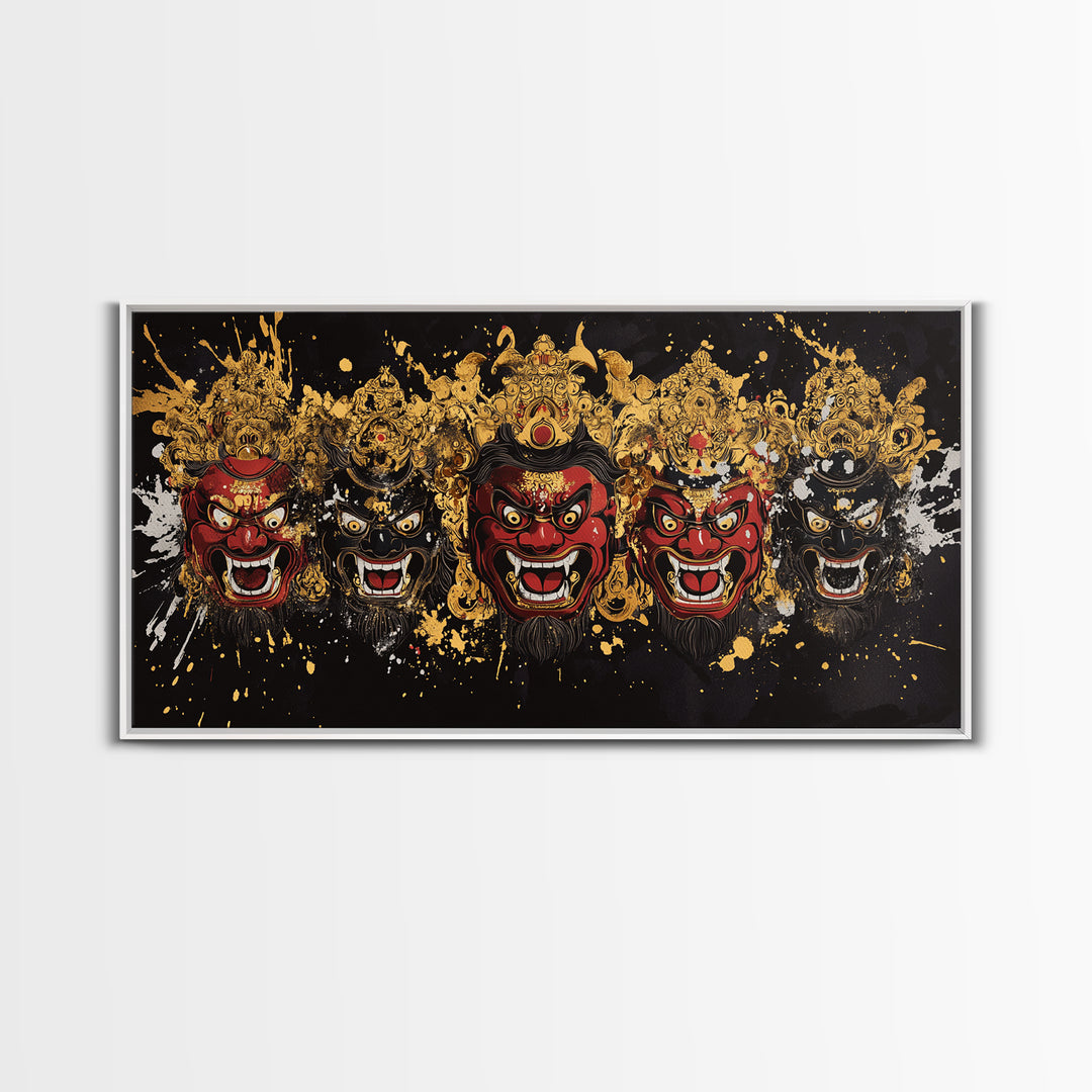 Abstract Mask Gold Canvas Print, Splatter Art On Canvas Wall Décor, Real Wood Frame, Gothic Dark Statement Artwork