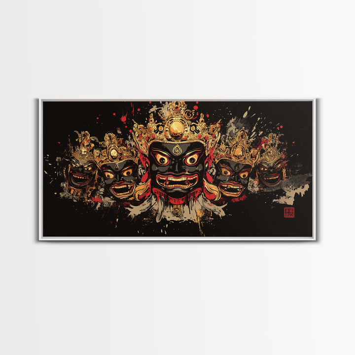 African Tribal Mask Gold Canvas Art, Ethnic Splatter Canvas Print, Real Wood Frame Wall Décor, Cultural Bold Statement Artwork