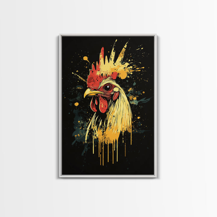 Baining Tribal Mask Gold Canvas Art, Splatter Style Face Artwork, Ethnic Tribal Wall Hanging Decor, Real Wood Frame